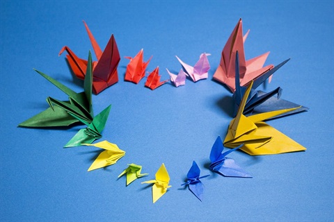 origami cranes in the shape of a heart