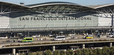 San Francisco International Airport International Terminal aerial view of the entrance terminal