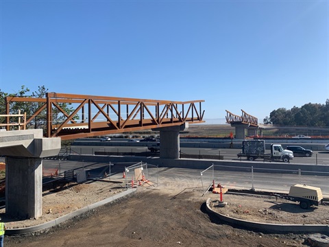 The highway 101 pedestrian bike bridge span over the freeway is incomplete