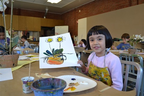 Girl painting an orchid