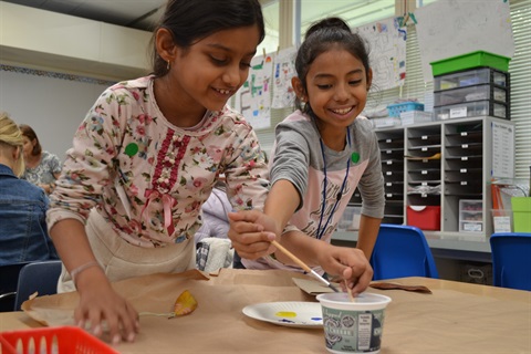 Girls painting together