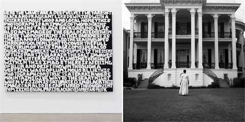 Xaviera Simmons, Velvet , 2018; Carrie Mae Weems, At the Precipice, 2003