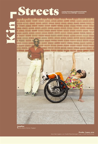 JanpiStar (Peralta-Laney), 2020, by Marcel Pardo Ariza JanpiStar (Peralta-Laney) by Marcel Pardo Ariza: a poster showing an archive photo of a man posing and a masked person using a wheelchair and posing with one hand on the ground and the other in the air