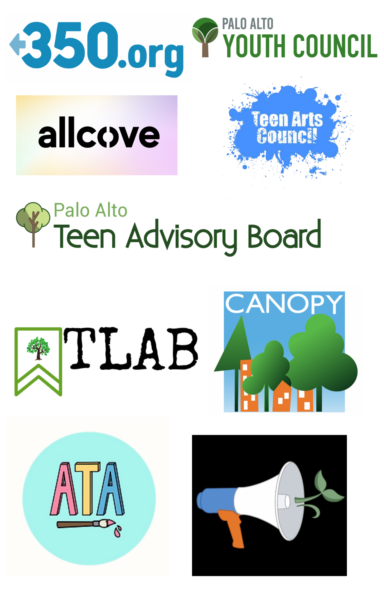 Earth Day Partners including 350.org palo alto youth council palo alto teen advisory board teen arts council allcove tlab canopy ata and others