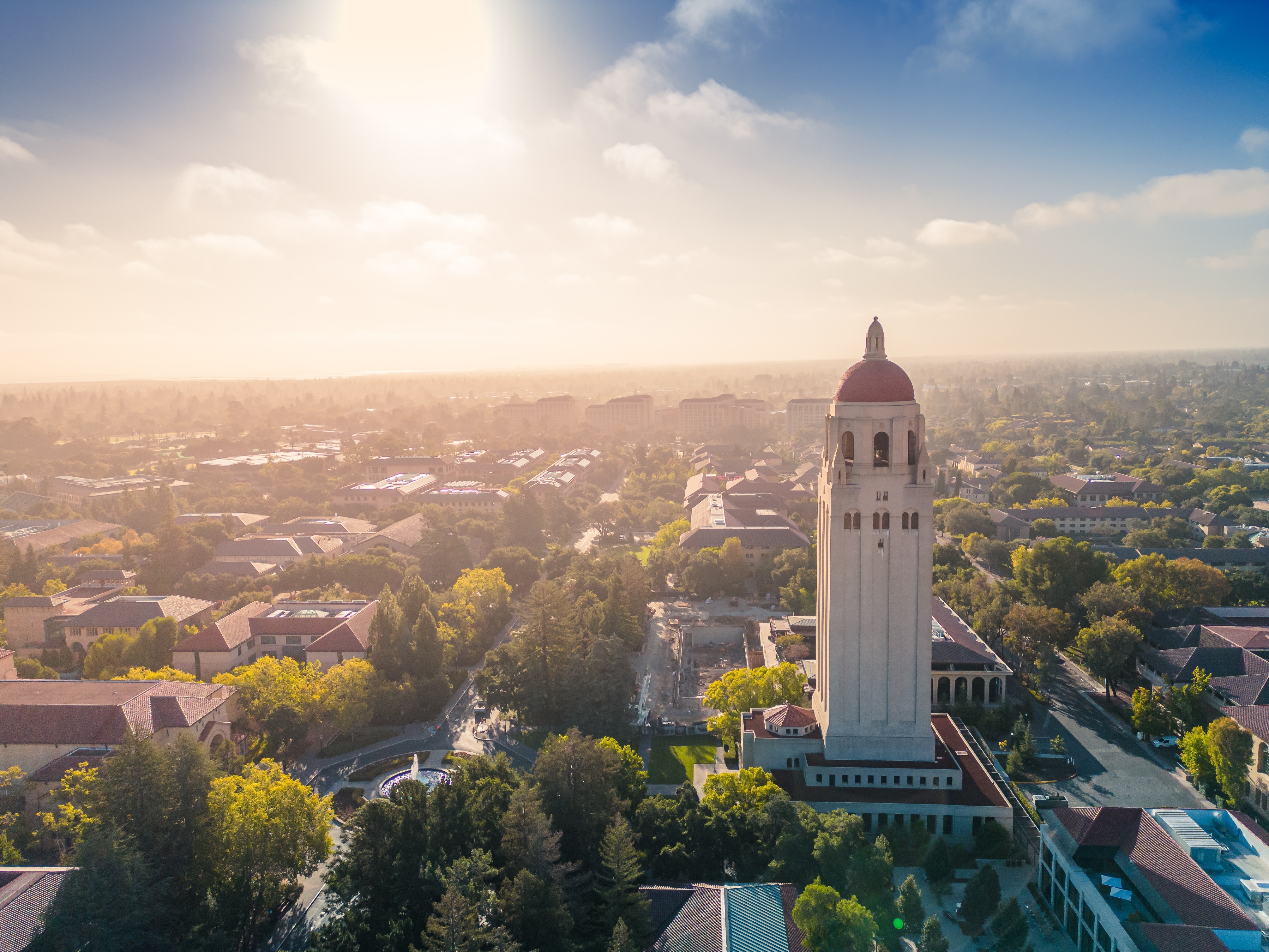 Aerial View of Hoover Tower, Stanford and Palo Alto