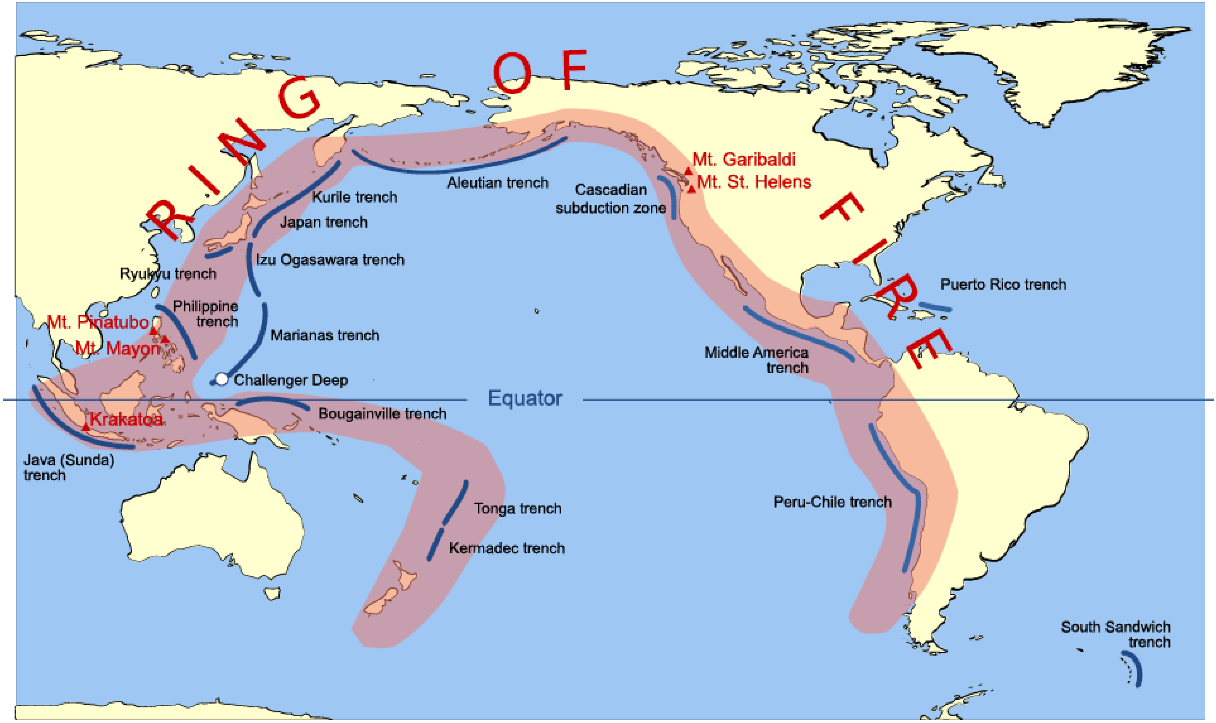 map showing the ring of fire associated with earthquakes