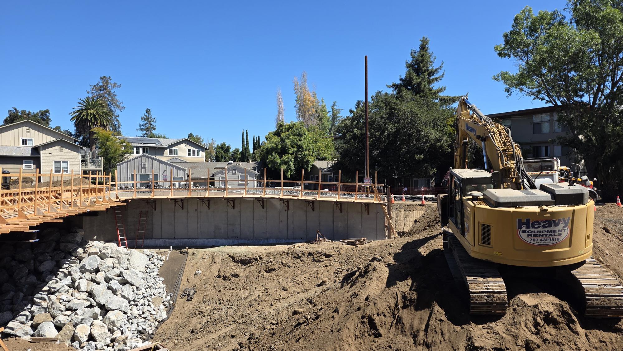 Excavator working at bridge site