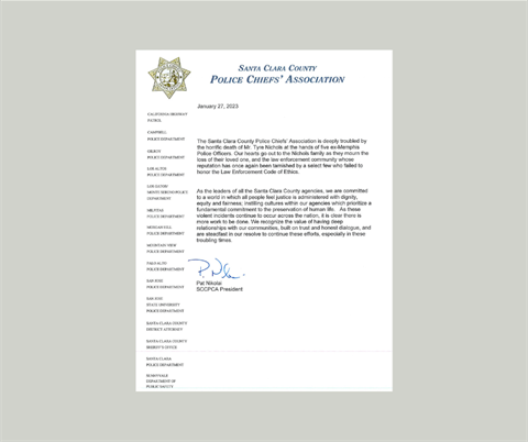 Letter from the Santa Clara County Police Chiefs' Association