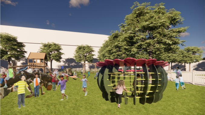 digital rendering of people playing in a playground