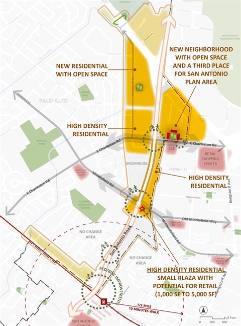 Map of San Antonio Road area displaying Area Plan design strategy
