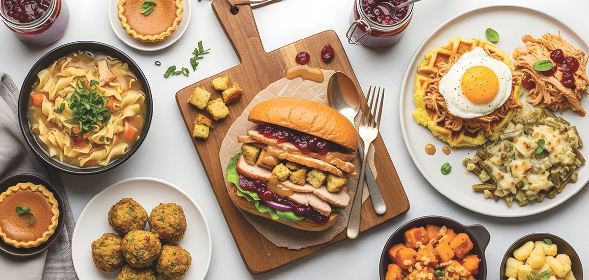 table full of repurposed leftovers