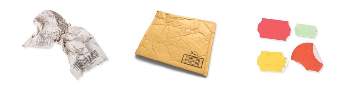 receipt paper, padded envelope, stickers