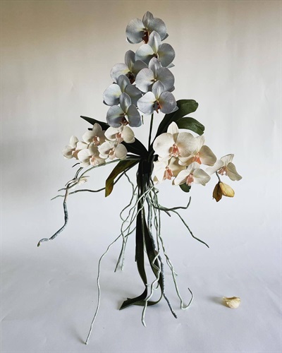 image of paper sculpture of an orchid bouquet